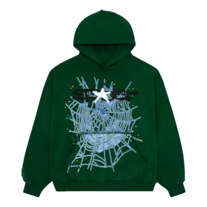 Sweatshirt Sp5der Spider Web Hoodie Grön | SP5-STR-HD-MOS