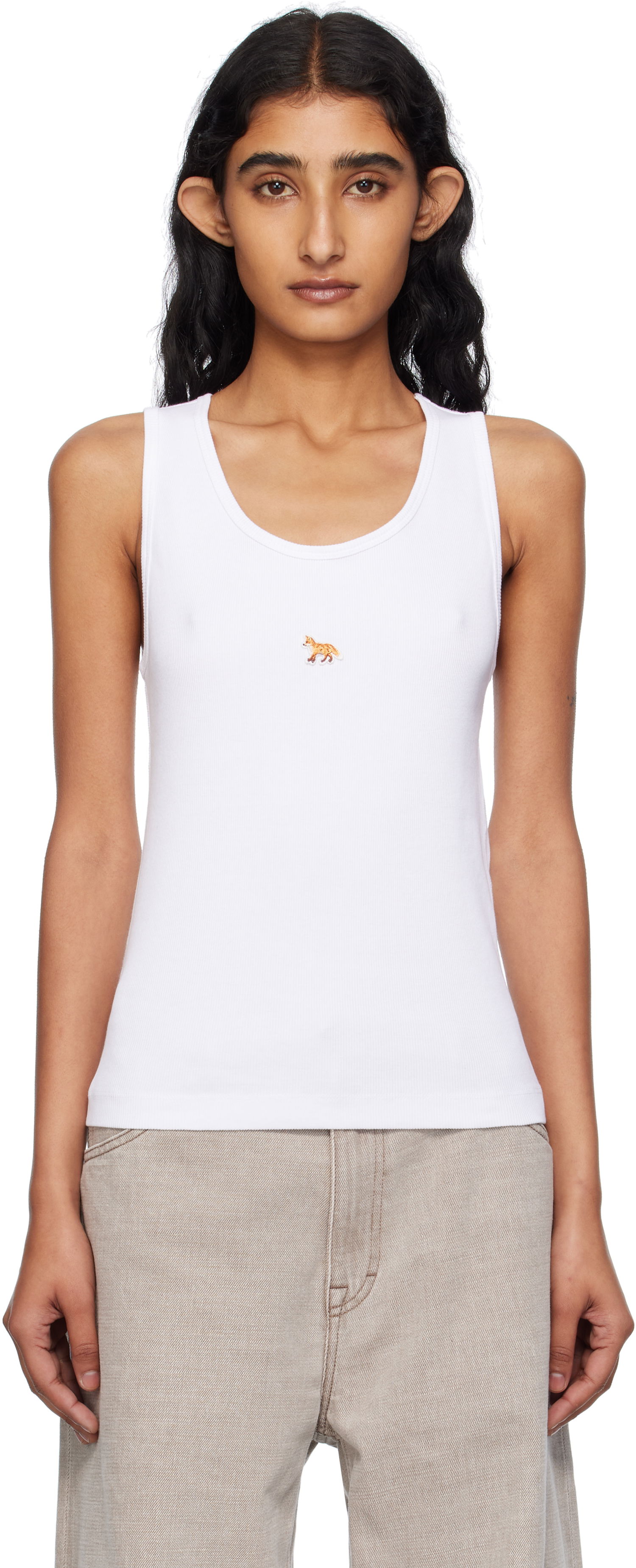 Linne MAISON KITSUNÉ Maison Kitsuné 'Baby Fox' Ribbed Tank Top Vit | PW00623KA0033, 0