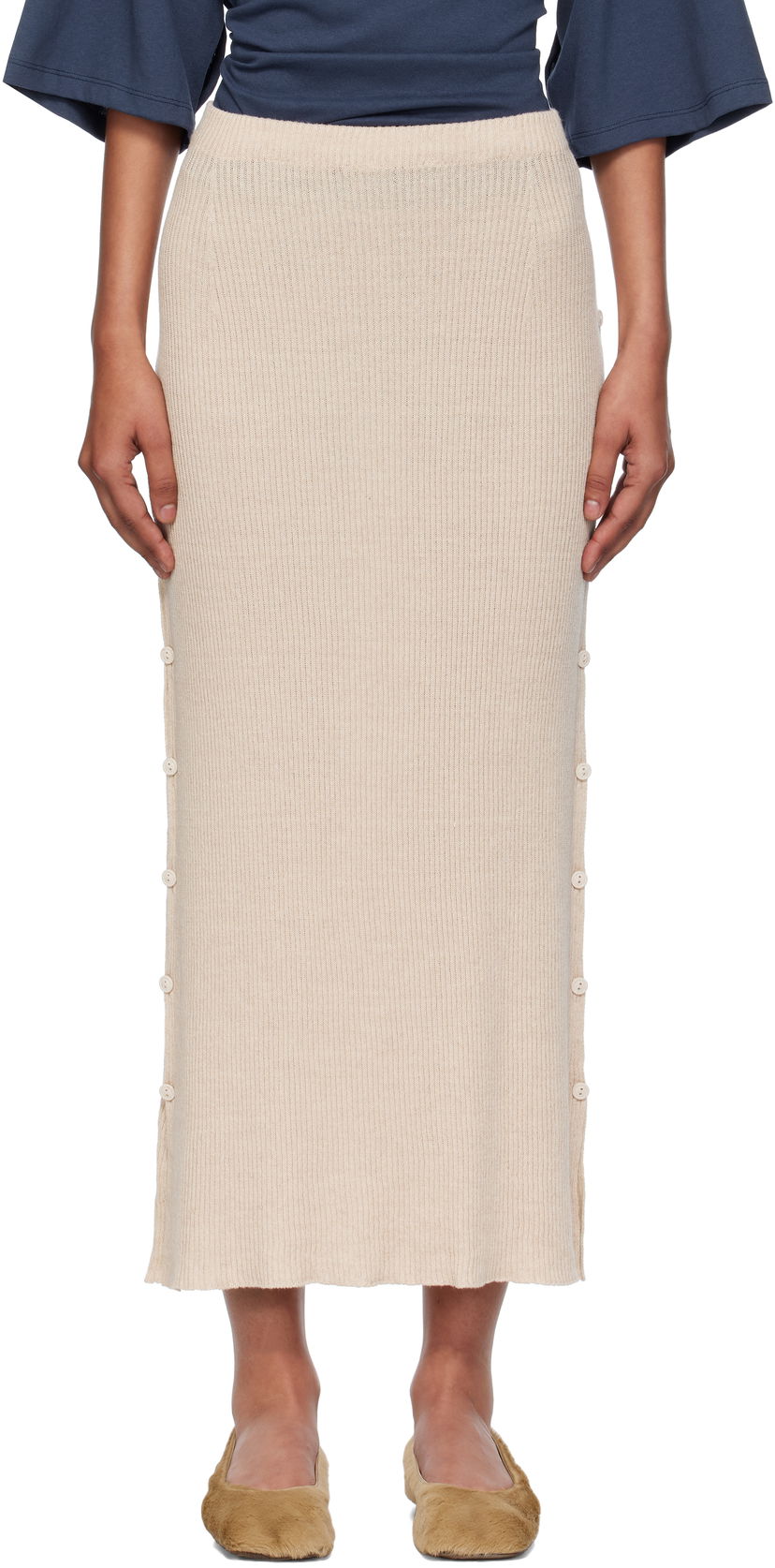 Kjol Baserange Baserange Franca Midi Knit Skirt Beige | SSFR-LS-AU25
