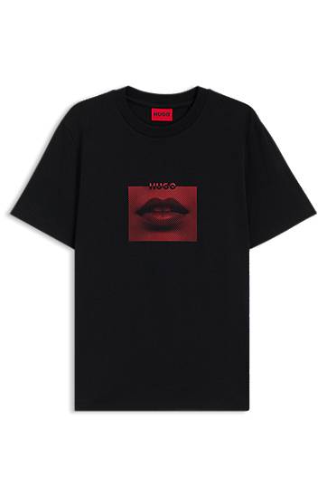 T-shirt BOSS HUGO Cotton-Jersey T-Shirt with Lip Artwork Svart | 50544496