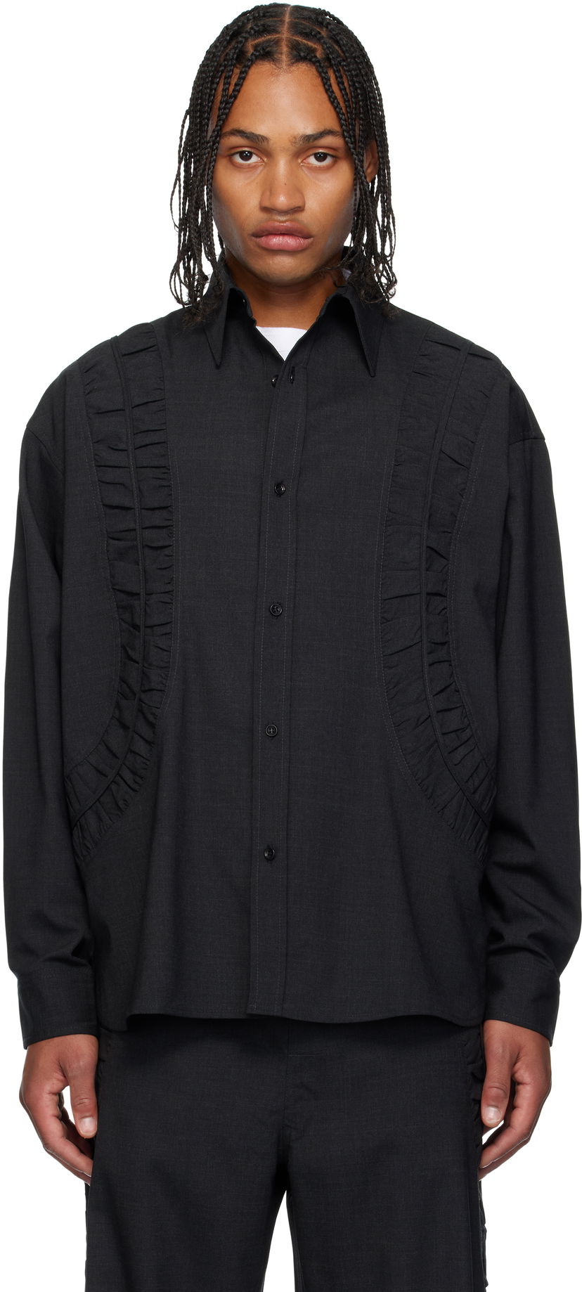 Skjorta sage NATION SAGE NATION Fossil Wool Shirt Svart | S081 Fossil Shirt