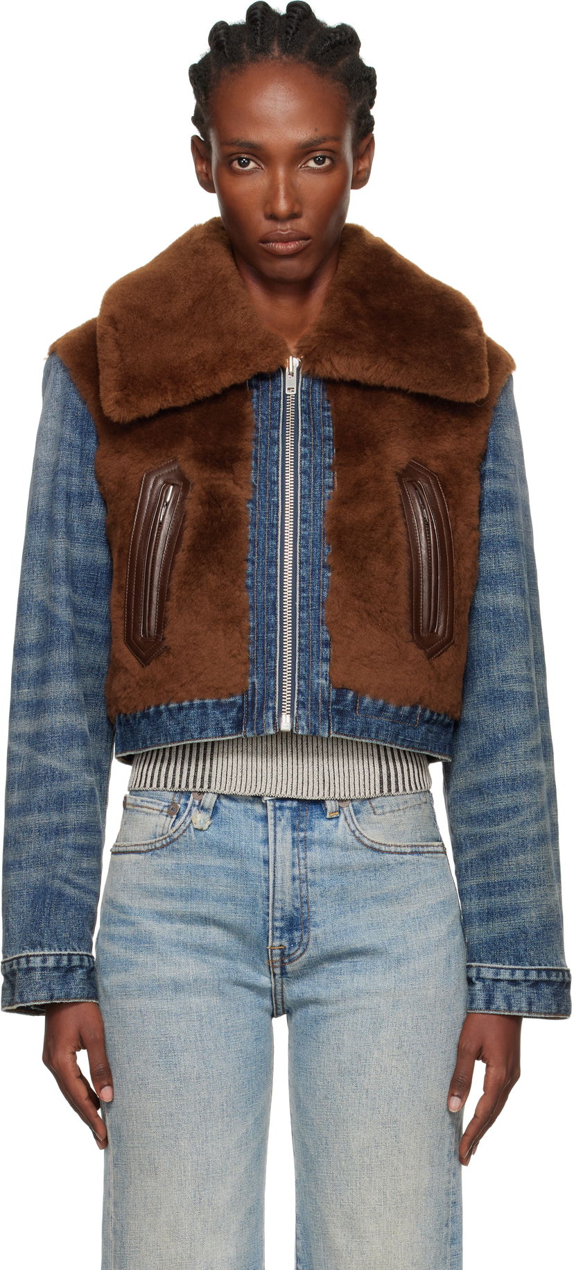 Jacka R13 R13 Cropped Denim & Faux Fur Jacket Blå | R13WD178-D246A
