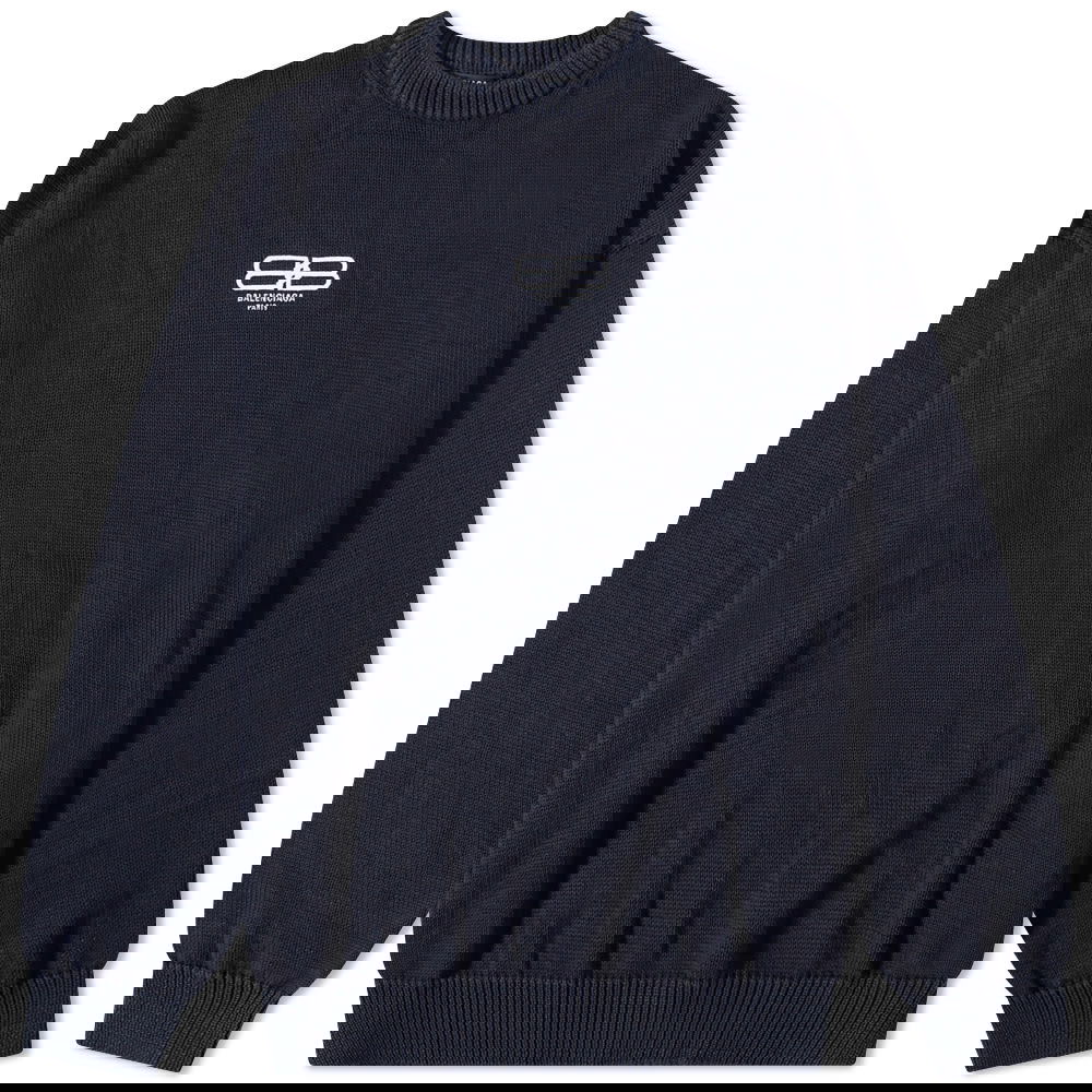 Sweater Balenciaga Embroidered BB Logo Crew Knit Mörkblå | 696226-T3252-8065, 0