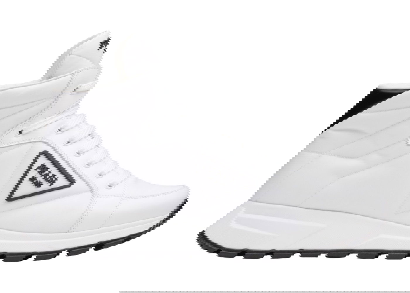Sneakers och skor Prada PRAX 01 High Top Re-Nylon and Brushed Leather White Black Vit | 4T3592_3LF5_F0964, 0