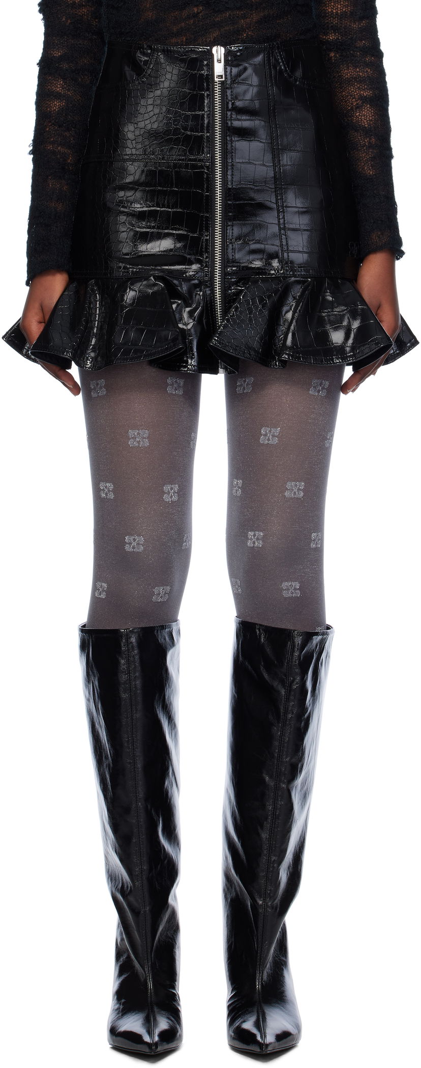 Kjol GANNI Coated Faux-Leather Miniskirt Svart | F9466