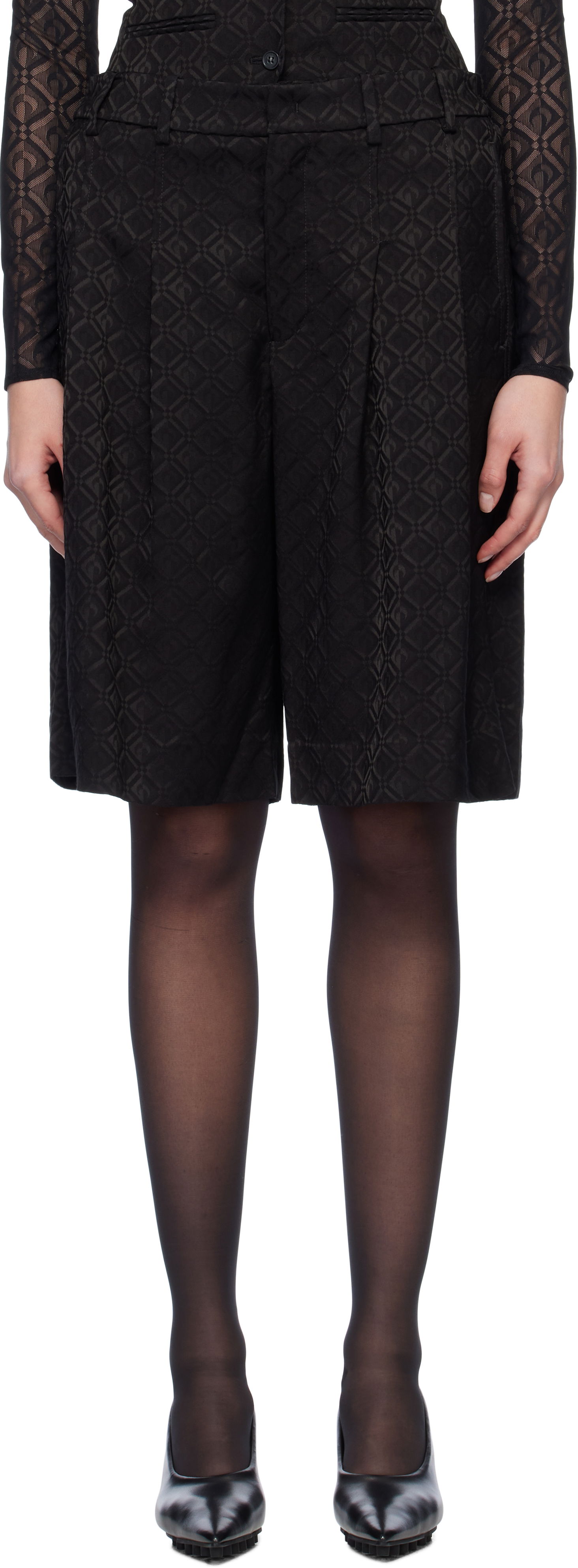 Shorts Marine Serre Marine Serre Moon Diamond Jacquard Tailored Shorts Svart | MSH010A, 0