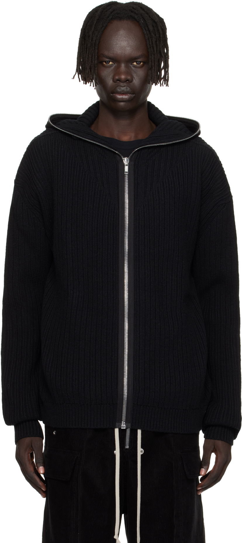 Sweatshirt Rick Owens Rick Owens Concordians Zipped Knit Hoodie Svart | RU02E1647 KWV