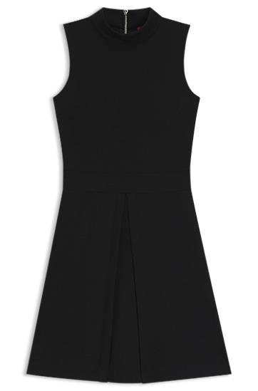 Klä BOSS Sleeveless Jersey Dress with Pleated Skirt Svart | 50542729