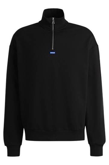 Sweatshirt BOSS HUGO Cotton-Terry Sweatshirt with Zip Closure and Logo Svart | 50522367