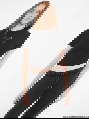 Crop top GUESS Triangle Logo Fitted T-Shirt Svart | W4BI05J1314, 0