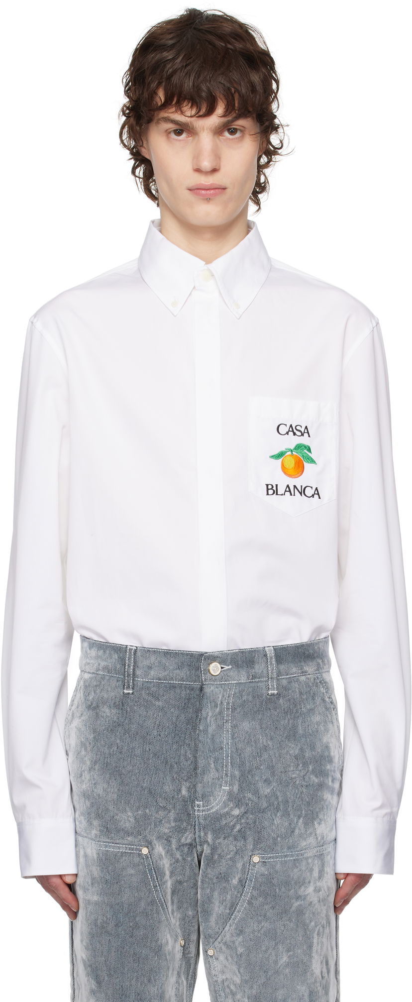 Skjorta Casablanca Casablanca Embroidered Orange Oxford Shirt Vit | MPS25-SH-150-01