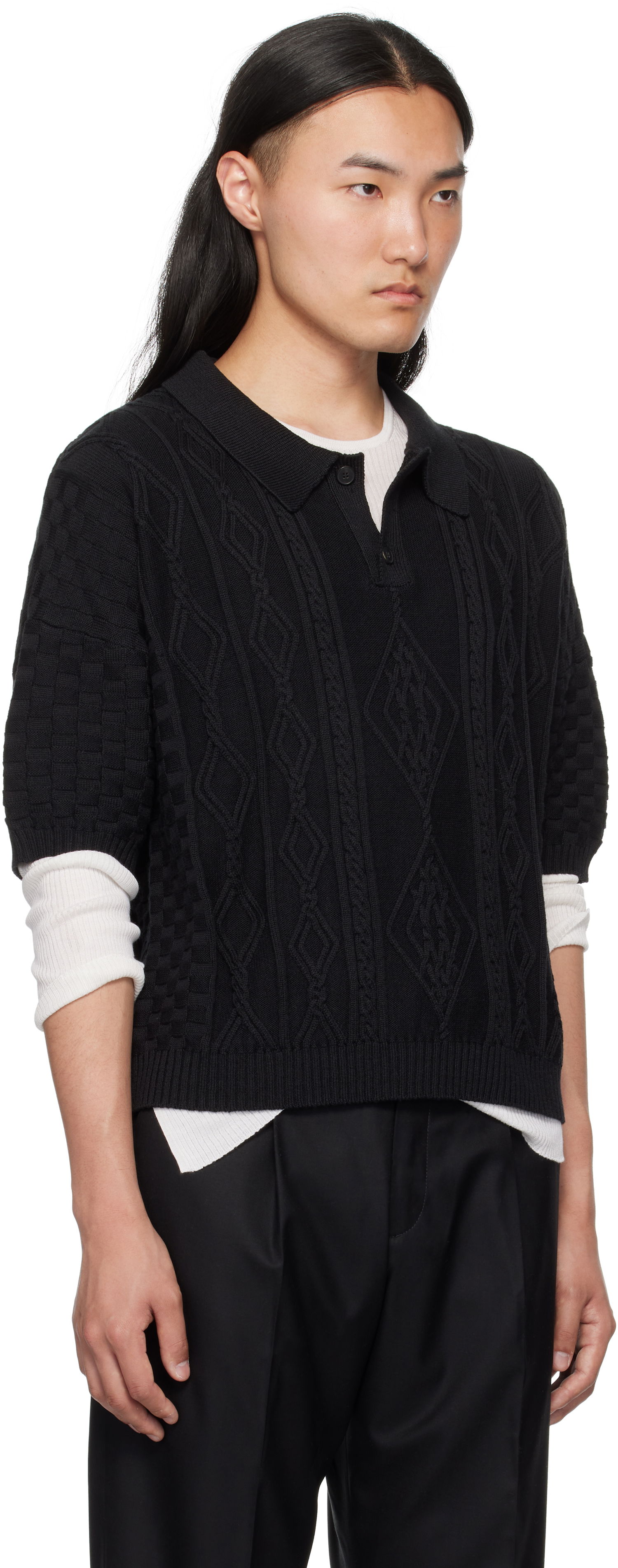 Polotröja Enfants Riches Déprimés Enfants Riches Déprimés Anthony Cable Knit Polo Svart | 080-239, 1