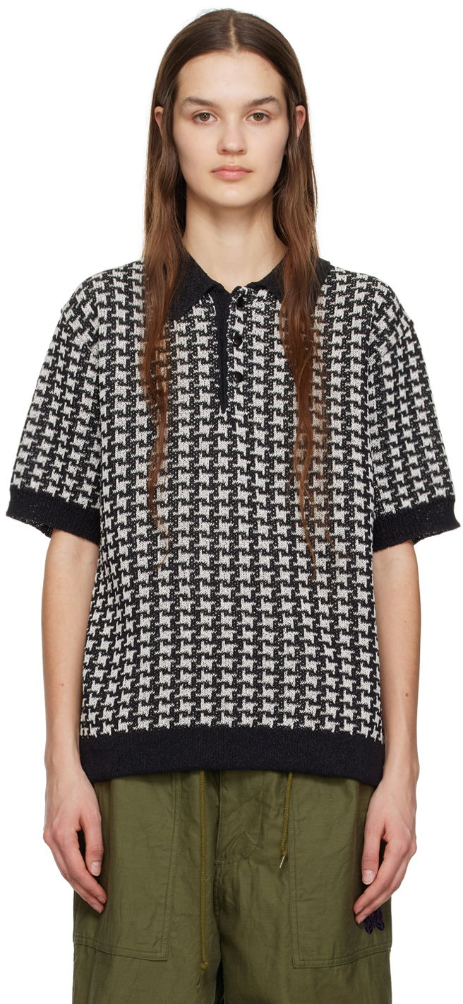 Polotröja Needles NEEDLES Houndstooth Knit Polo Svart | MR323