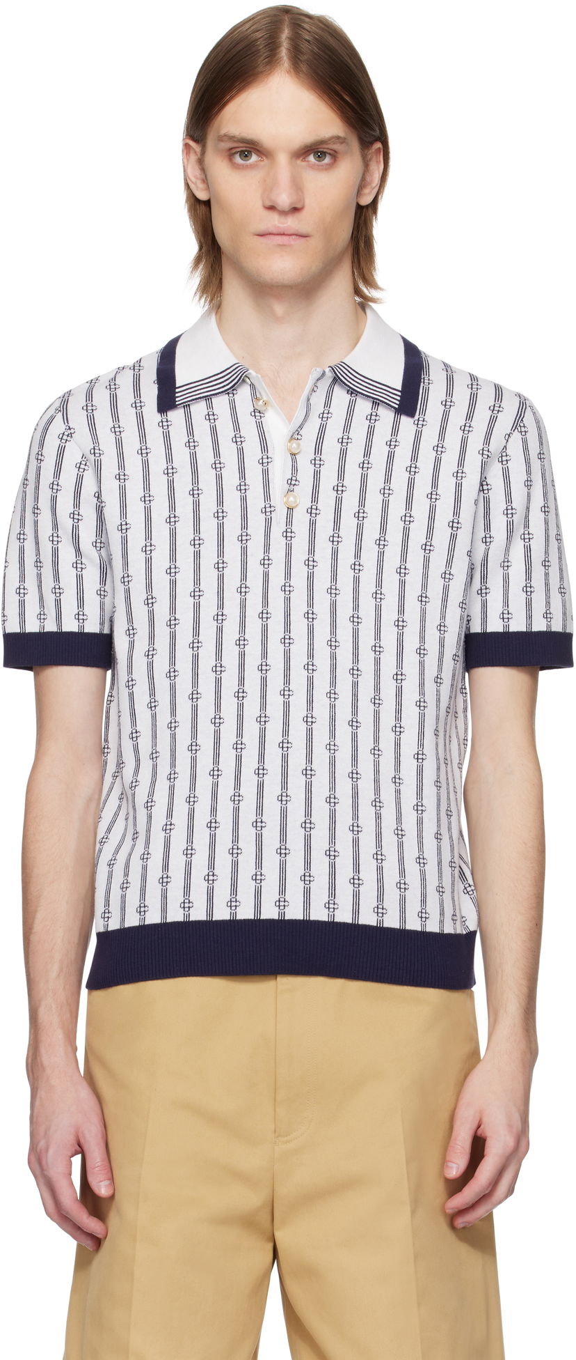 Polotröja Casablanca Casablanca Monogram Knit Polo Vit | MS25-KW-895-01