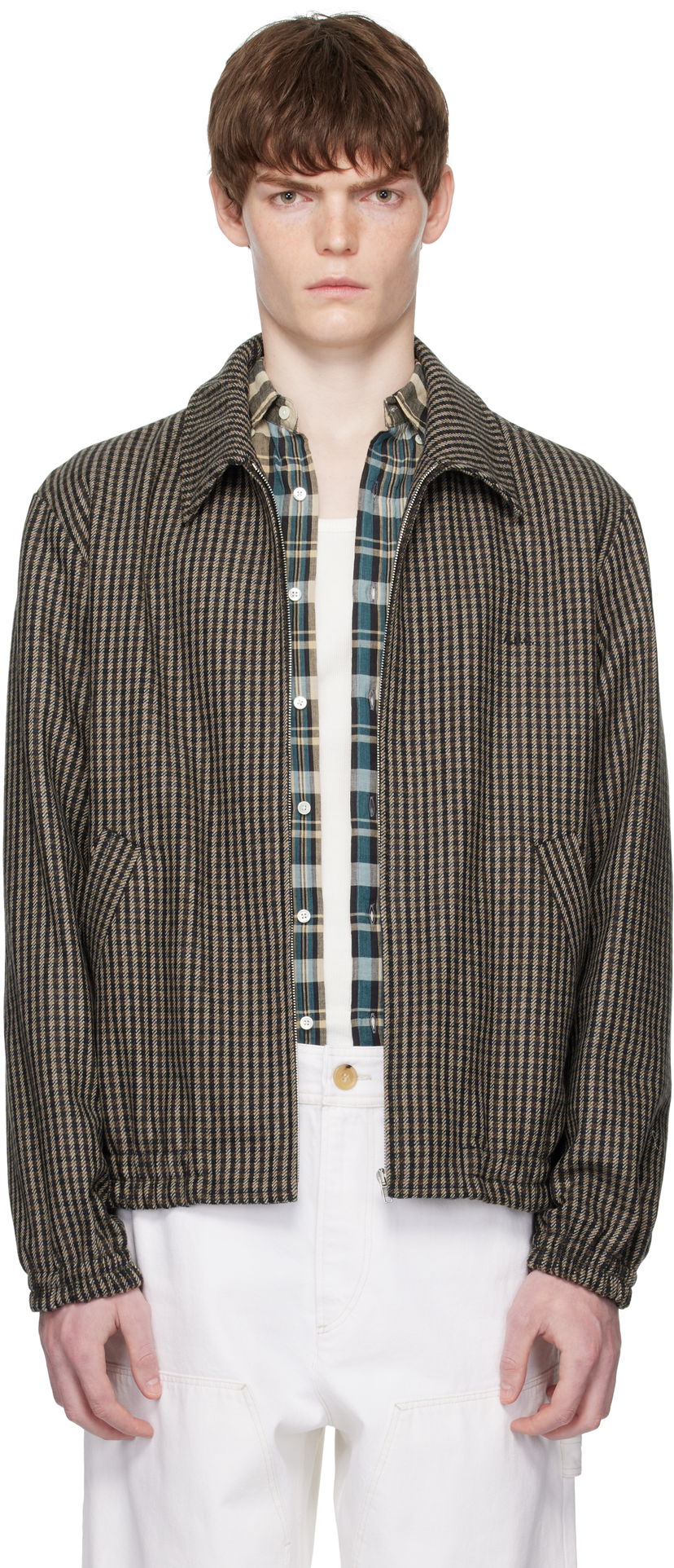 Jacka A.P.C. A.P.C. Gilbert Houndstooth Zip Jacket Brun | WOASP-M32018