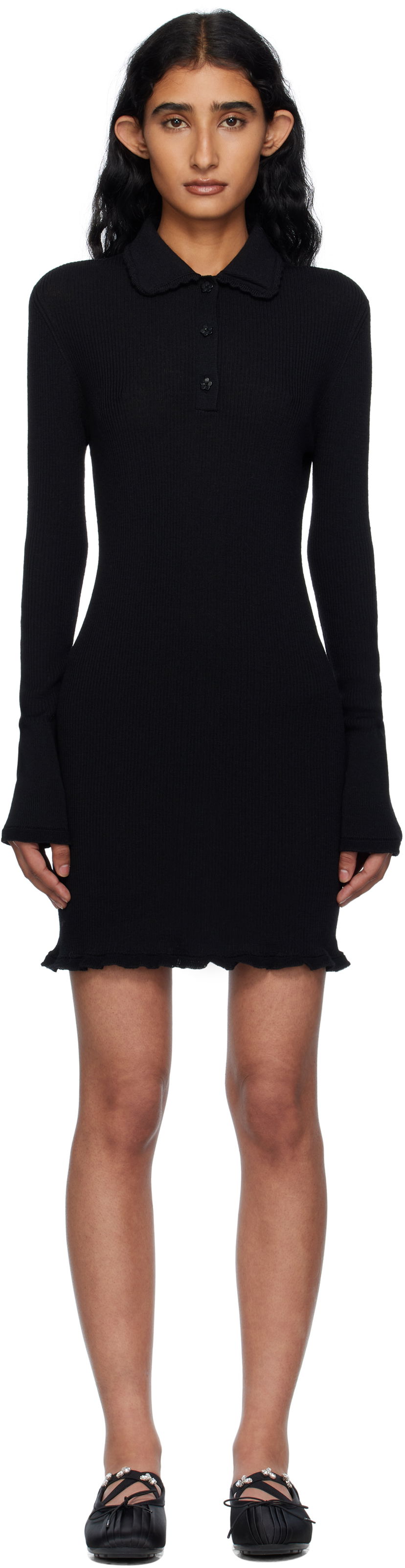 Klä Cecilie Bahnsen Cecilie Bahnsen Botka Knit Polo Minidress Svart | 2.25KNI57001 BOTKA DRESS