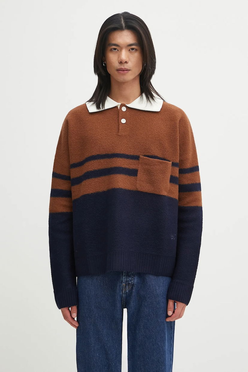 Sweater Wales Bonner Wales Bonner Calm Striped Knitted Polo Sweater with Pocket Flerfärgad | UA25KN15.WO15.850