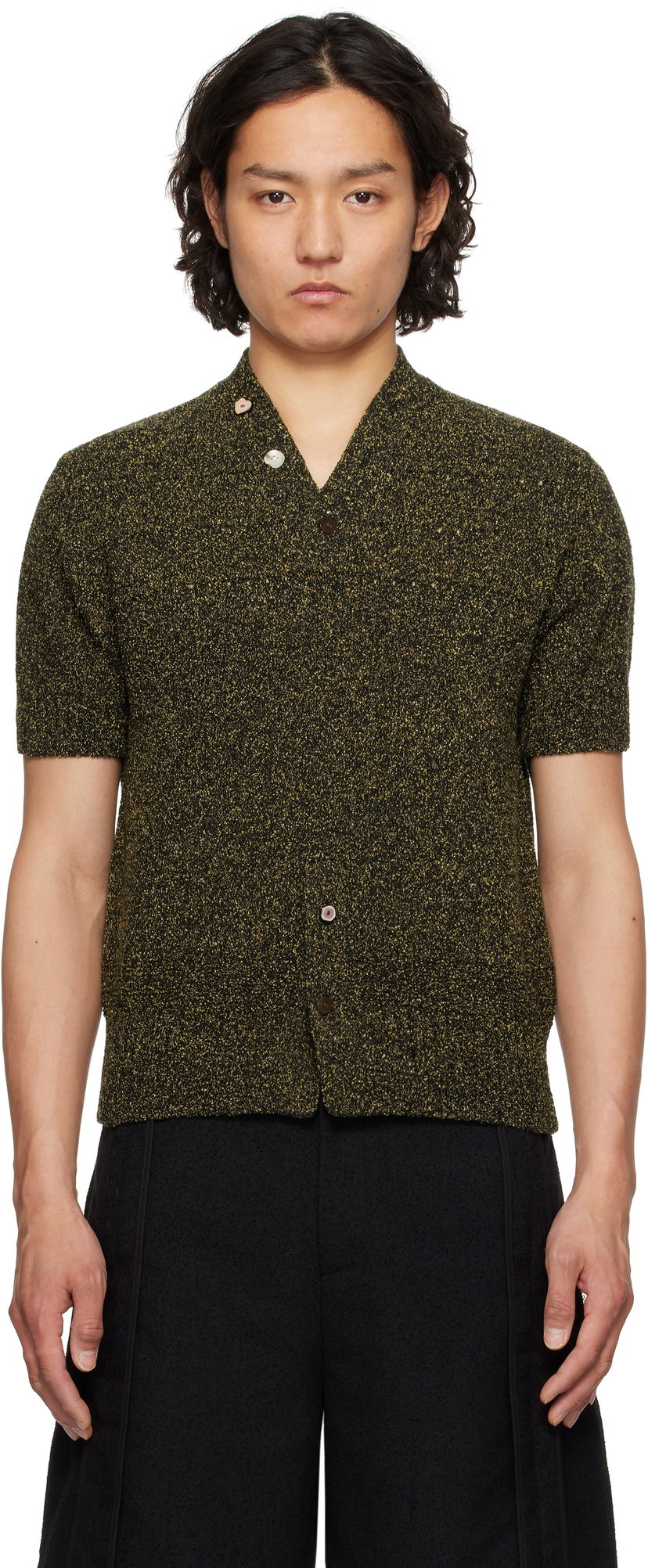Sweater ADER ERROR ADER error 0502 Short Sleeve Knit Polo Svart | BO01SSKT0502BK