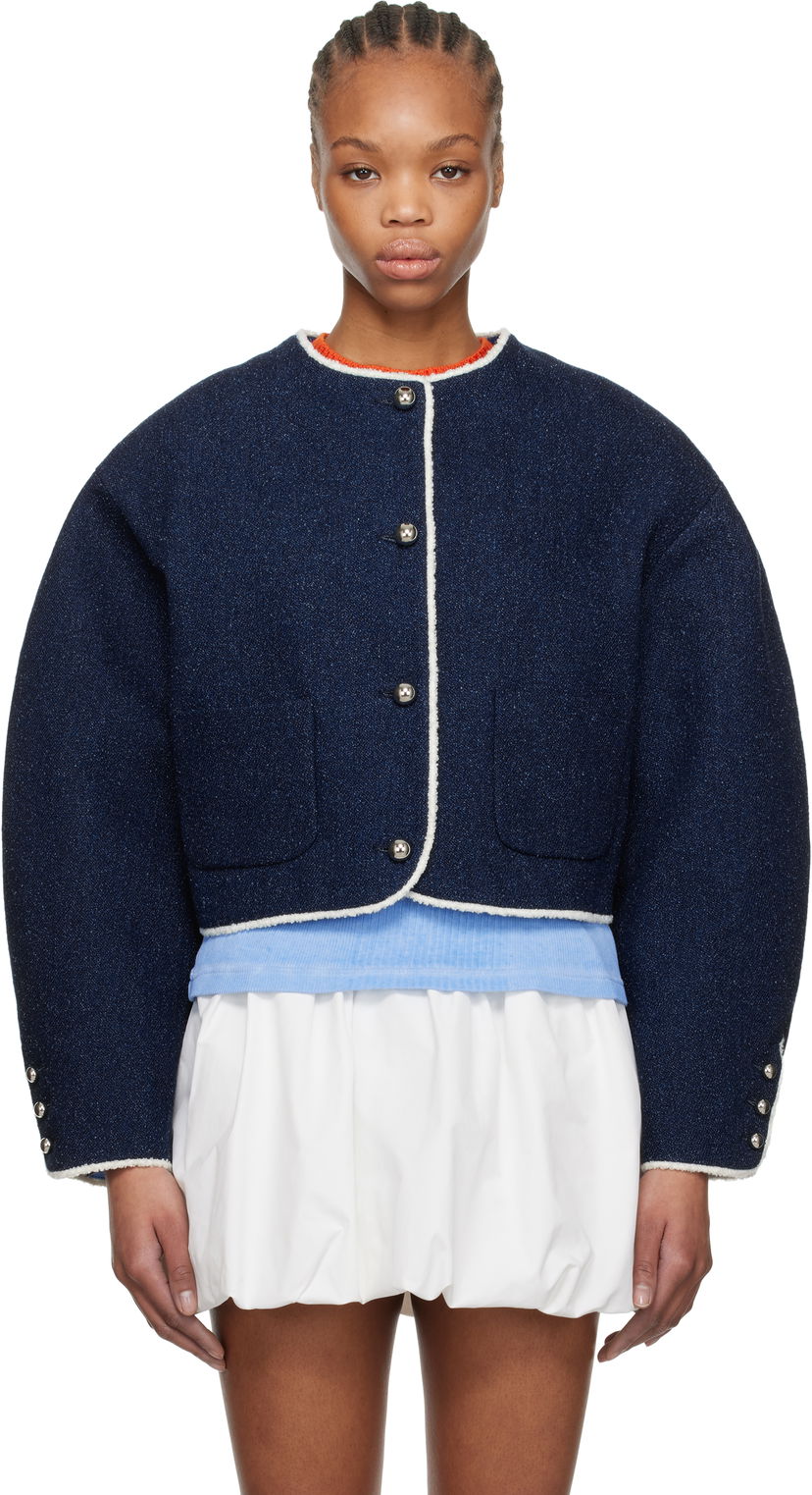Sweater MSGM MSGM Patch Pocket Cropped Denim Jacket Mörkblå | 3841MDG03 257112