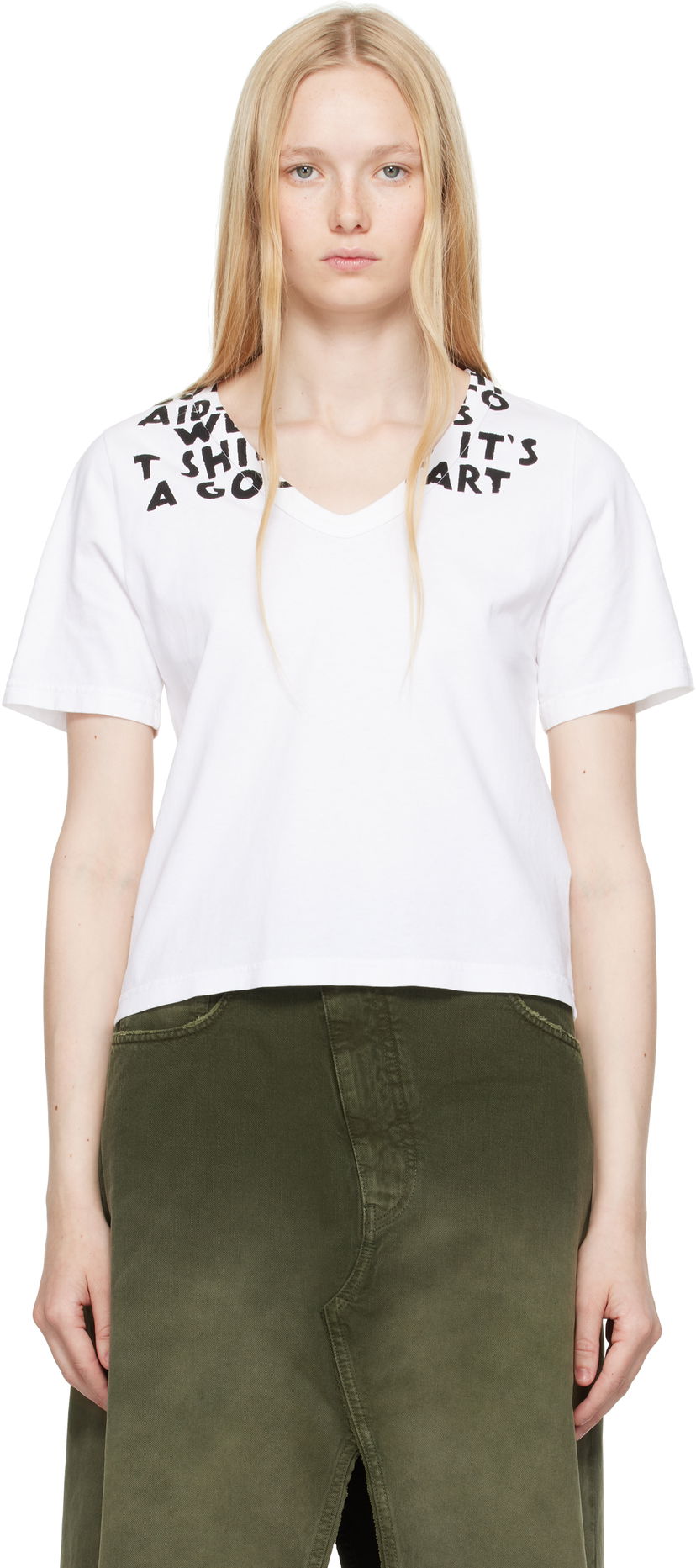 T-shirt Maison Margiela MM6 Maison Margiela V-Neck SIDA Print T-Shirt Vit | S62GD0203 M20108