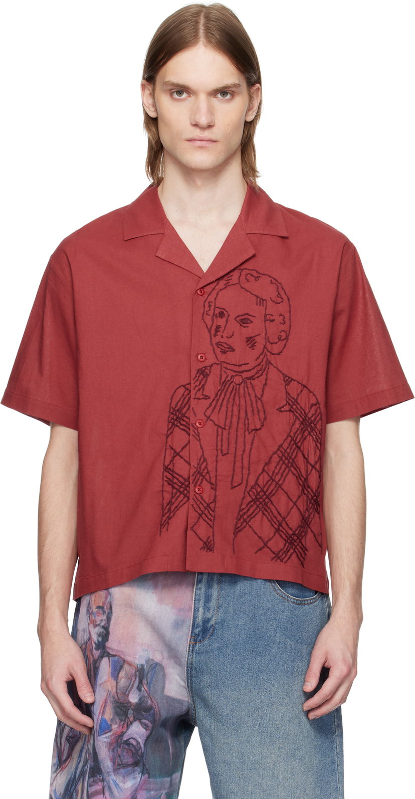 Skjorta KidSuper KidSuper Hand Stitched Shirt Röd | SS25-SST-05