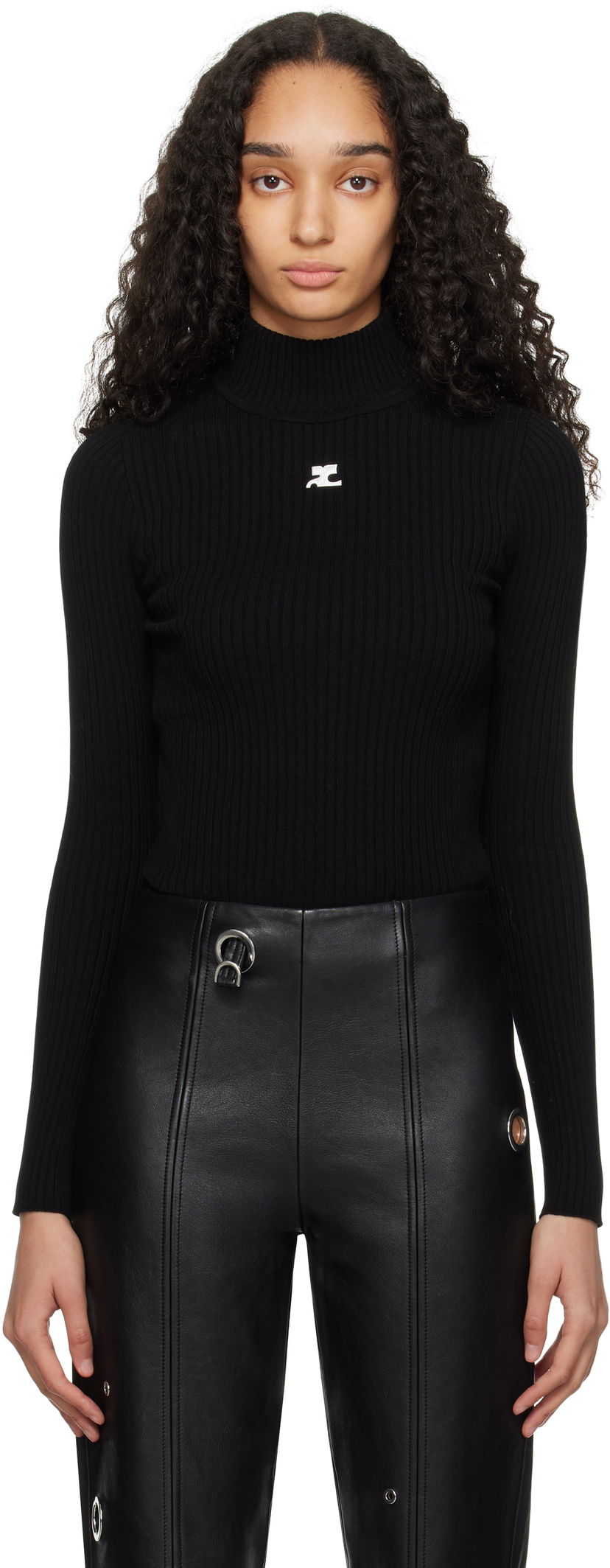 Sweater Courrèges Courrèges Reedition Rib Knit Mock Neck Sweater Svart | PERMPU022FI0001