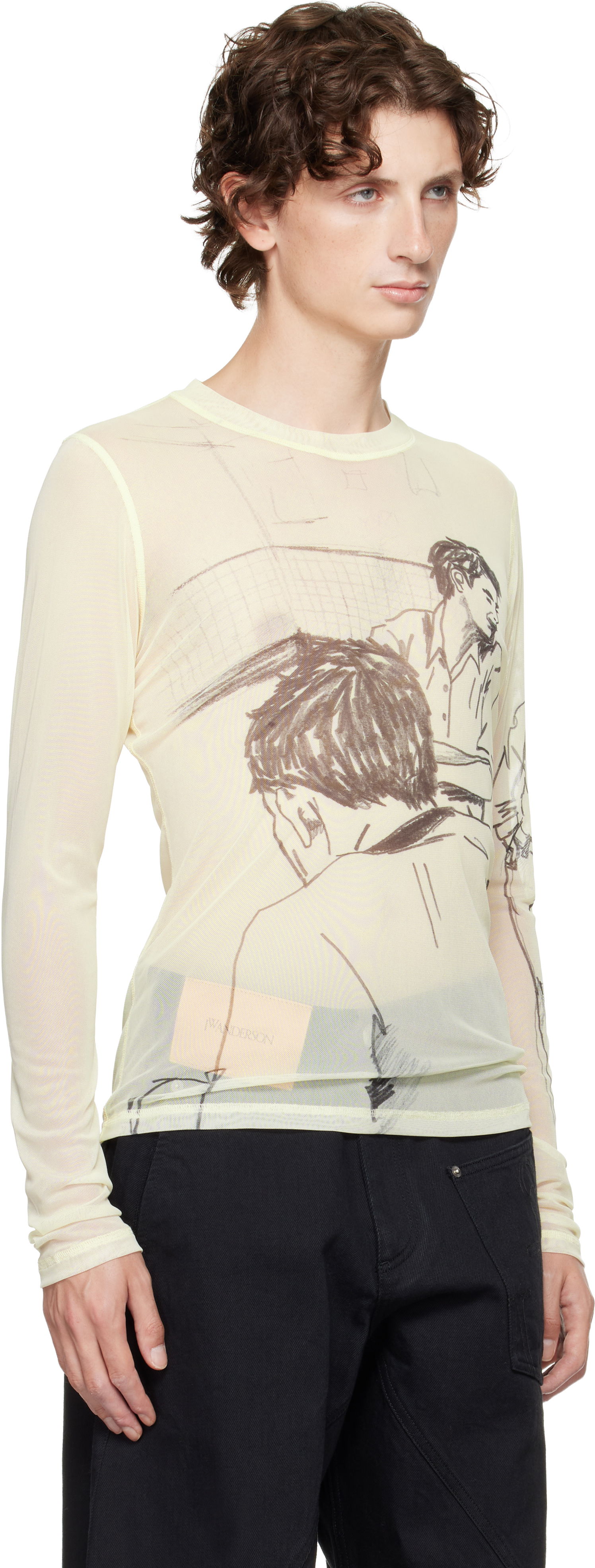 T-shirt JW Anderson Long Sleeve Graphic Underpinning T-shirt Gul | JO0234-PG1814, 1