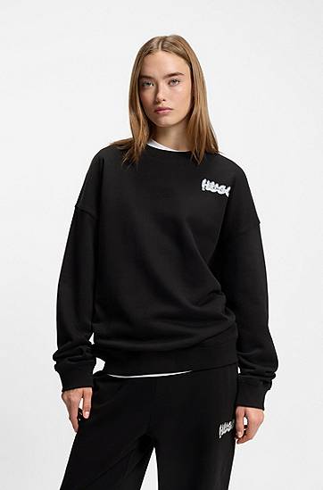 Sweatshirt BOSS Cotton-terry sweatshirt with logo prints Svart | 50549778, 1