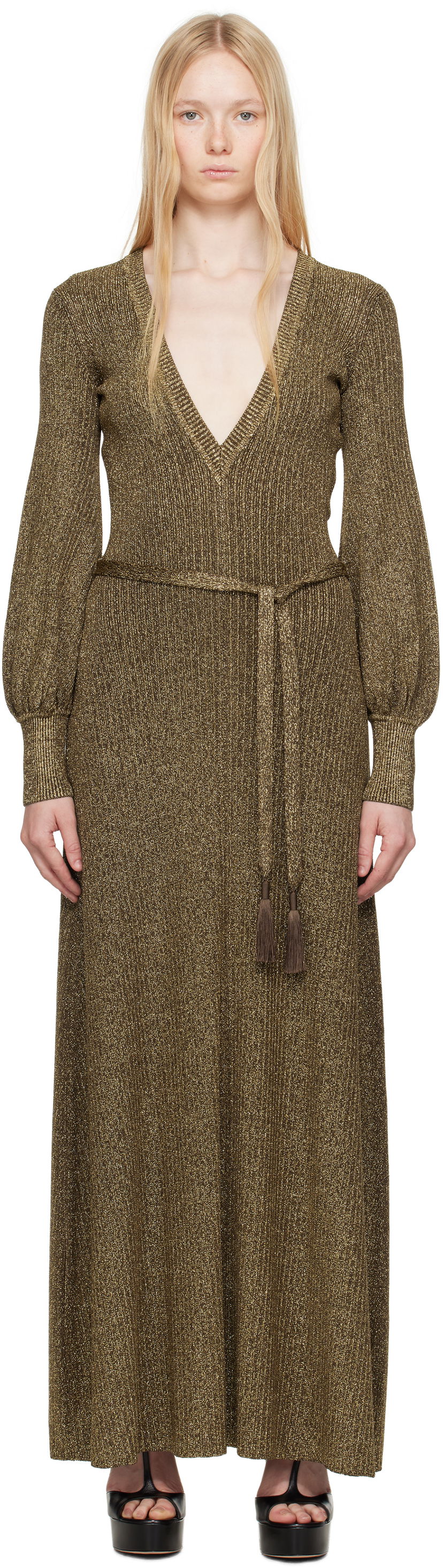 Klä Tom Ford TOM FORD V-Neck Open Back Maxi Dress Metallisk | ACK642-YAX876