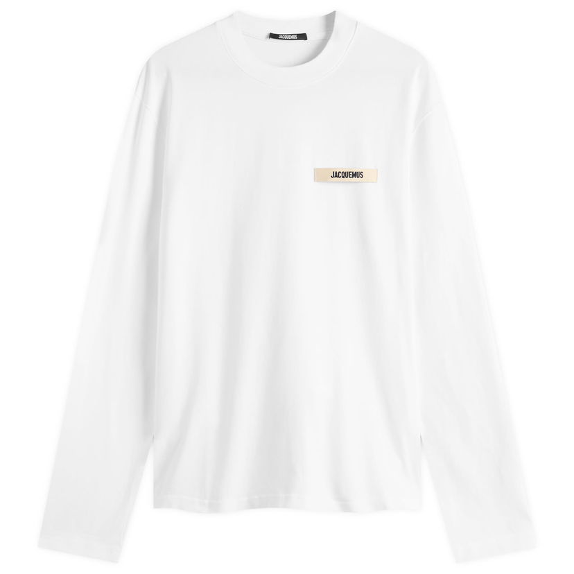 T-shirt Jacquemus Jacquemus Grosgrain Logo Long Sleeve T-Shirt, Size Large Vit | 25HTSM00570AJ00226-100