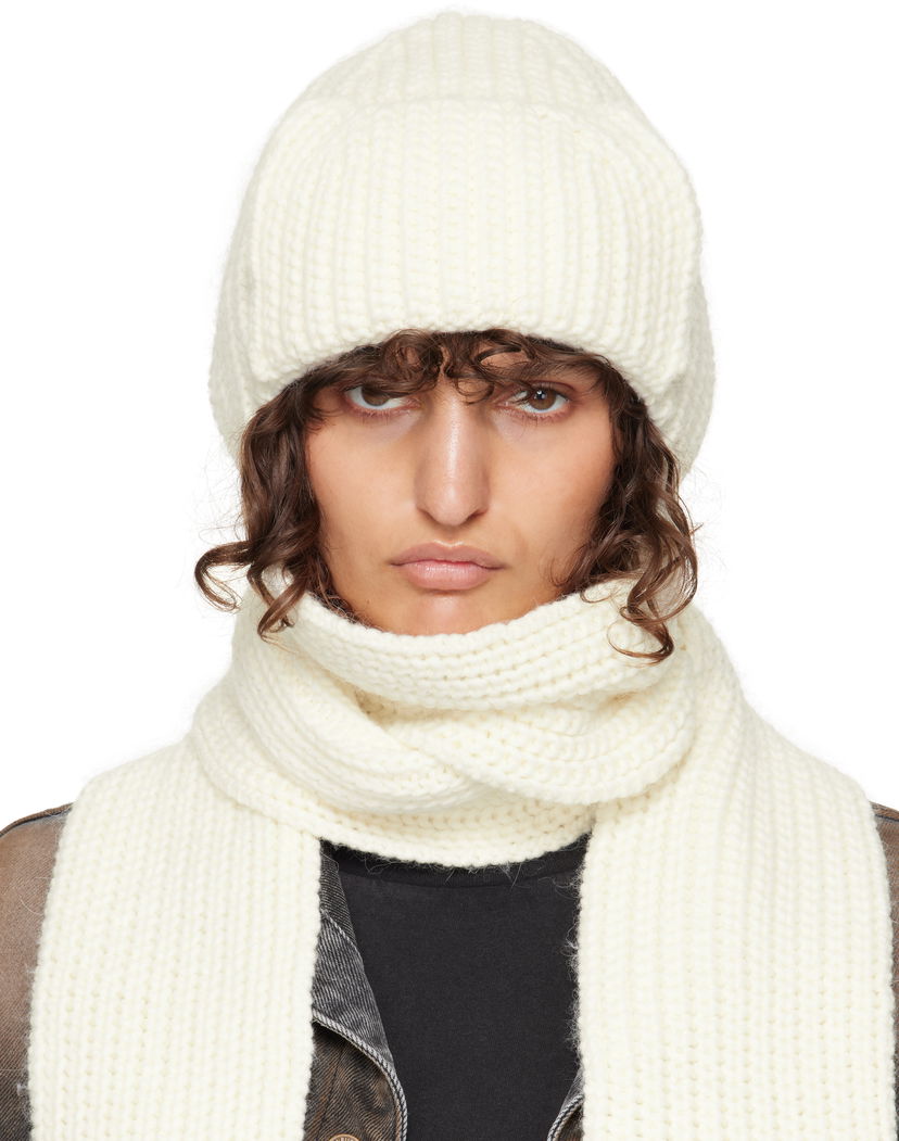 Halsduk We11done We11done Chunky Knit Beanie and Scarf Set Vit | WD-KH3-24-642-U-IV