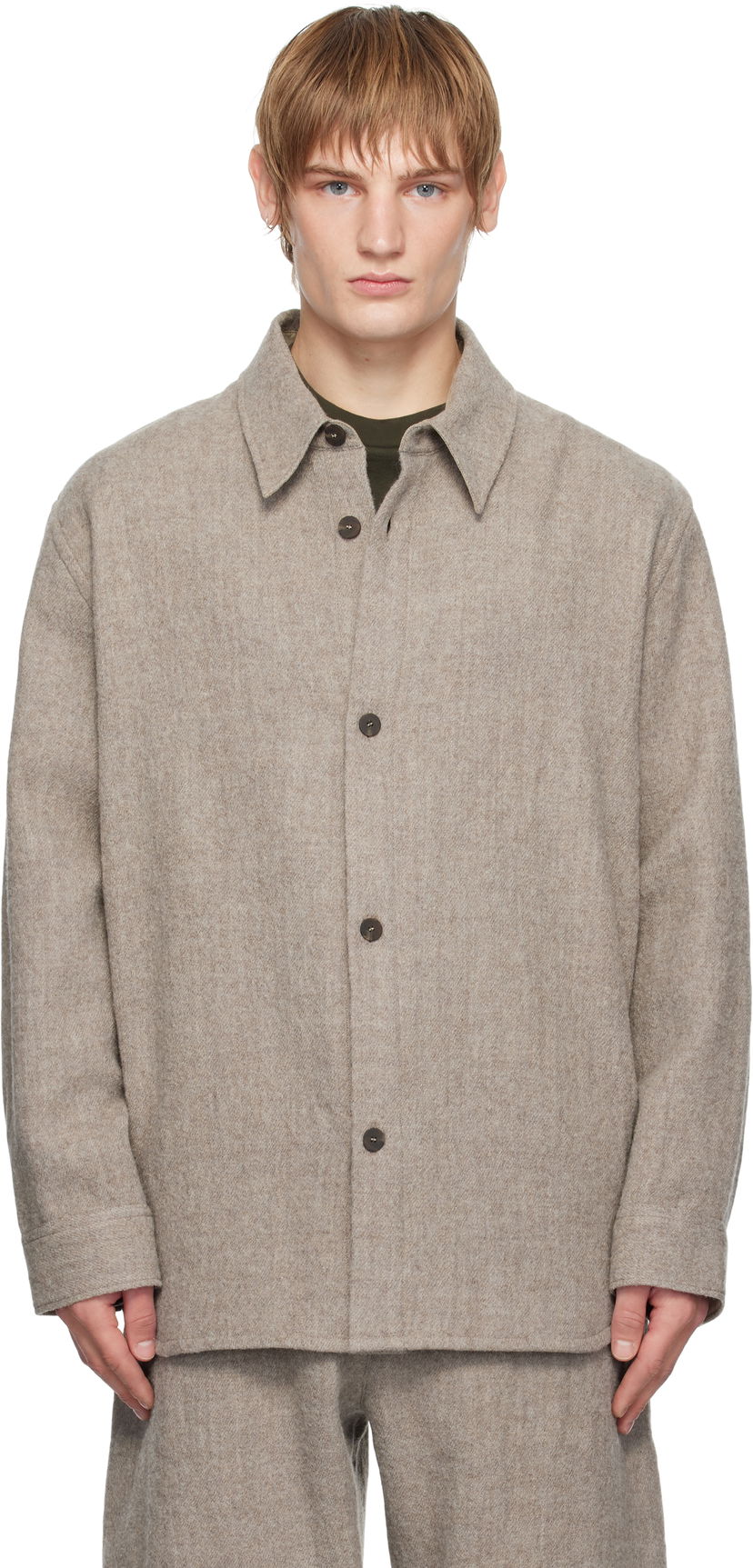 Skjorta Studio Nicholson Studio Nicholson Deck Wool Shirt Beige | DECK SNM - 1296