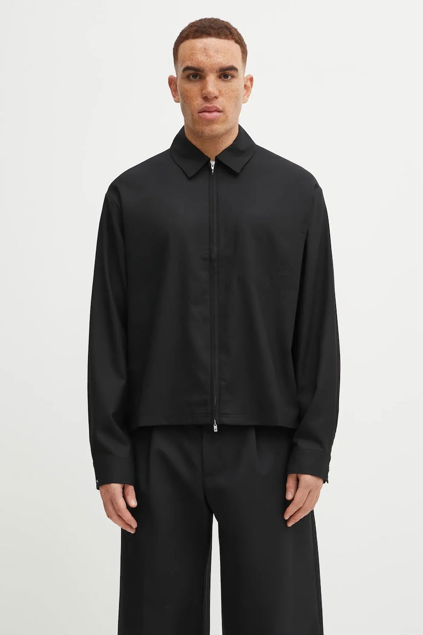 Skjorta Represent Clo Wool Blend Relaxed Fit Zip Up Shirt with Classic Collar Svart | MLM100423