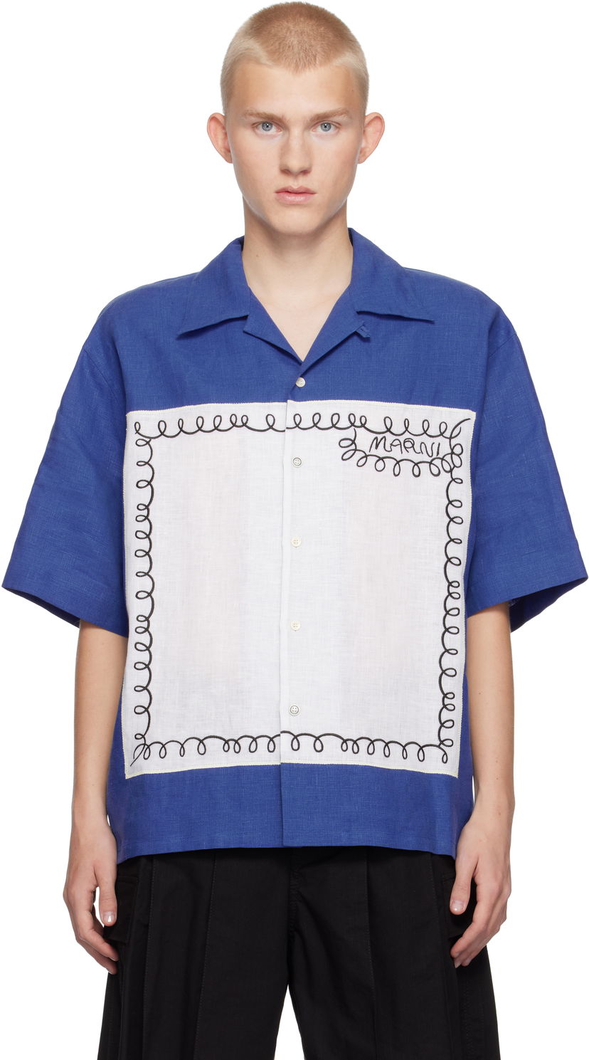 Skjorta Marni Embroidered Bowling Shirt Blå | CUMU0320SQ USR005