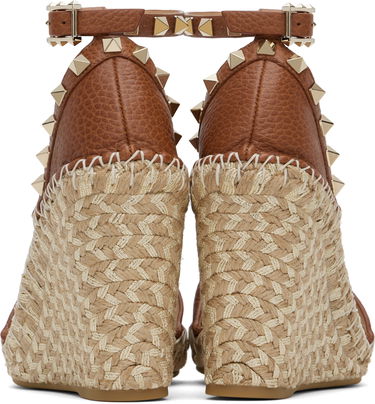 Skovård Valentino Valentino Garavani Double Rockstud Grainy Calfskin Wedge Espadrilles Brun | 6W2S0090FEQ, 1
