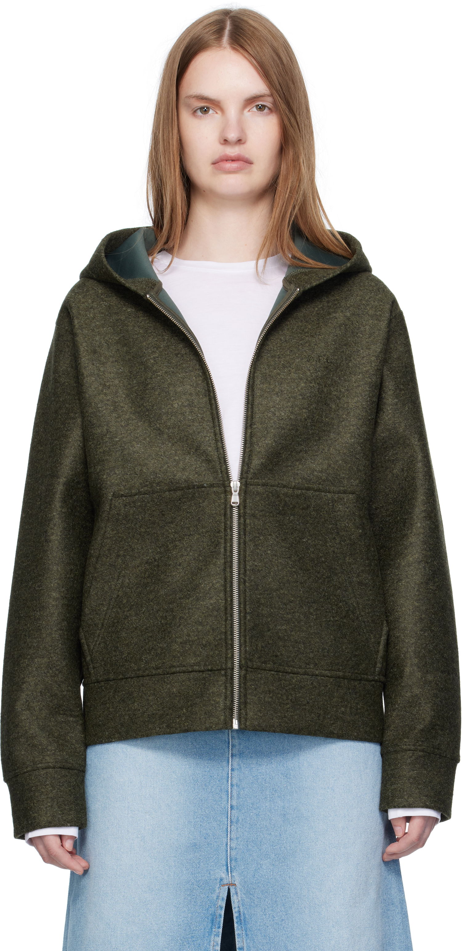 Sweatshirt A.P.C. A.P.C. Alvin Wool Zip-Up Hoodie Grön | PSAFU-M27993, 0