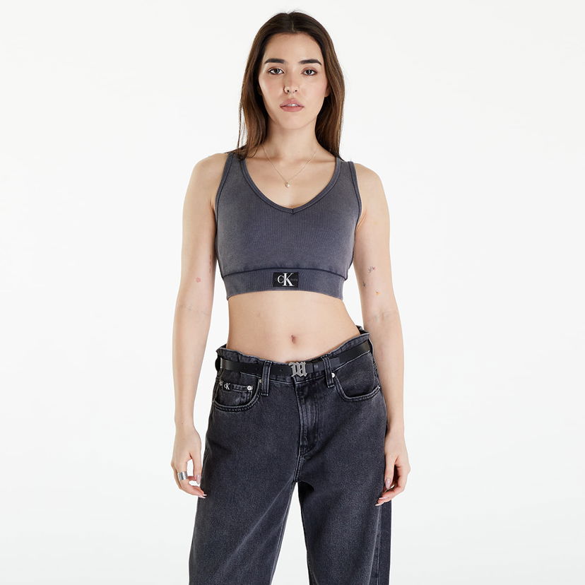 Linne CALVIN KLEIN Label Washed Rib Crop Top Grå | J20J223109 PT2