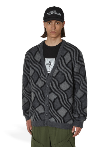 Sweater Awake NY Wavy Jacquard Mohair Cardigan Svart | AWK-SP23-KN001  CHA