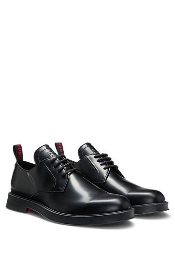 Skovård BOSS Leather Derby Shoes with Stacked-Logo Tongue Svart | 50548550