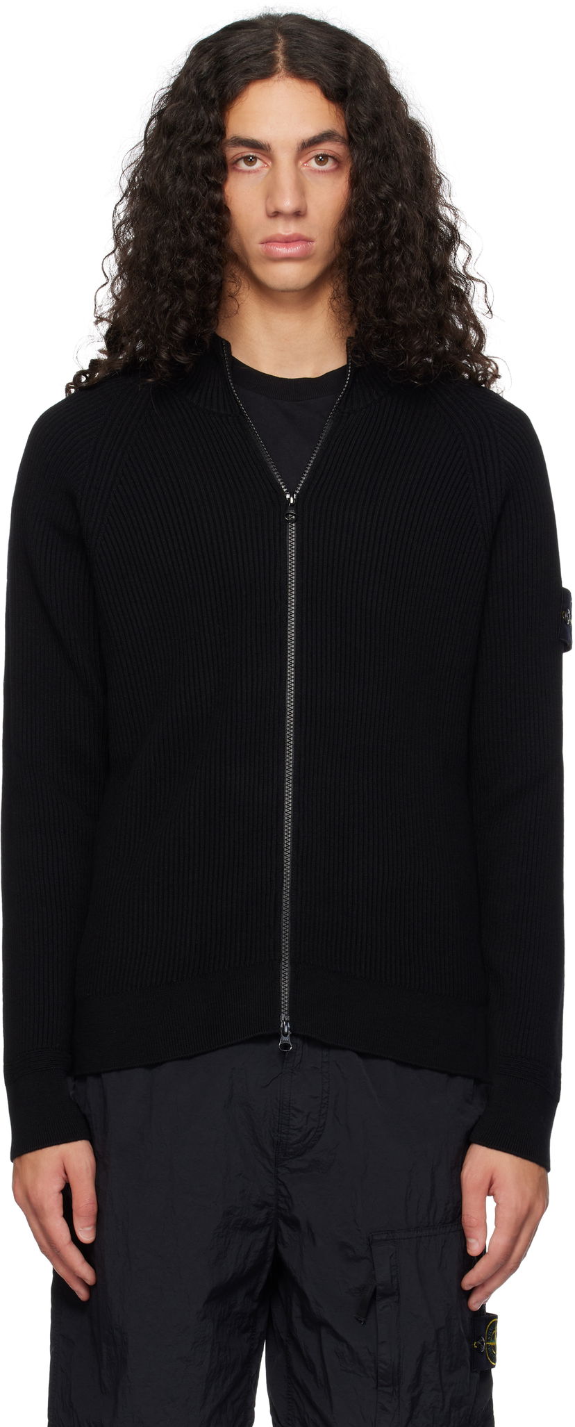 Sweater Stone Island Full Rib RWS Wool Zip-Up Jacket Svart | 8115519C2