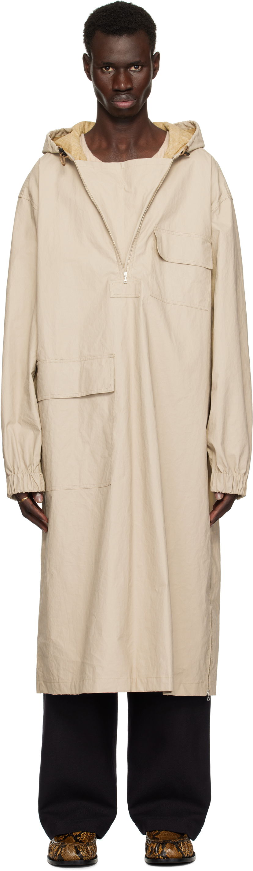 Regnrock Dries Van Noten Dries Van Noten Half-Zip Hooded Coat Beige | 251-020508-1285