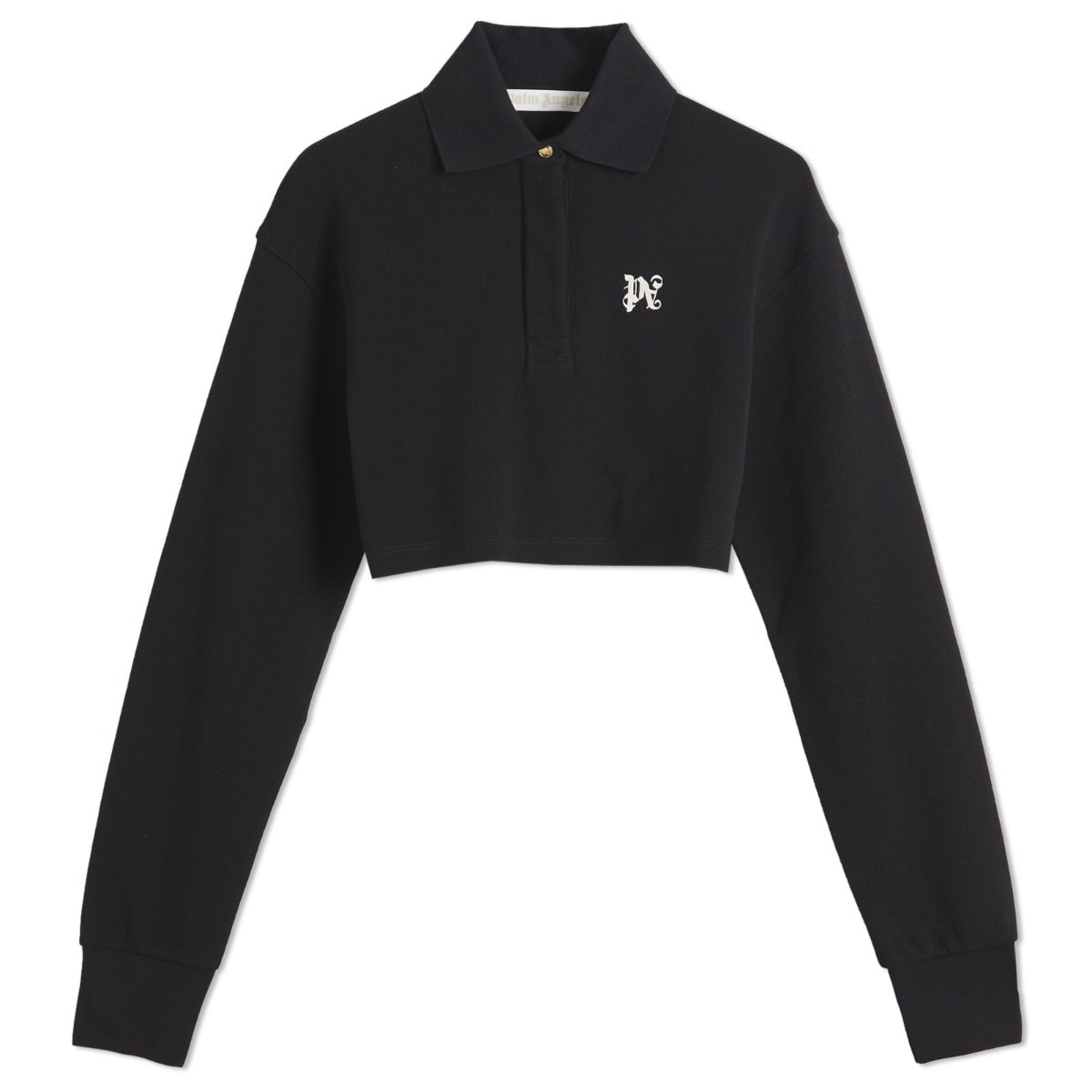 Polotröja Palm Angels PA Monogram Cropped Long Sleeve Polo Svart | PWGC010F24FAB0011003, 0
