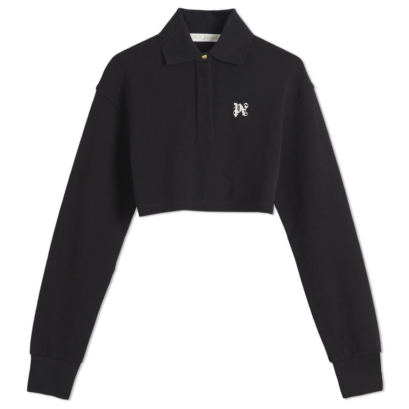 Polotröja Palm Angels PA Monogram Cropped Long Sleeve Polo Svart | PWGC010F24FAB0011003