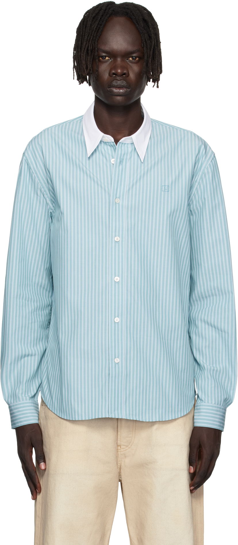 Skjorta Acne Studios Acne Studios Striped Button-Up Shirt Turkos | CB0114-