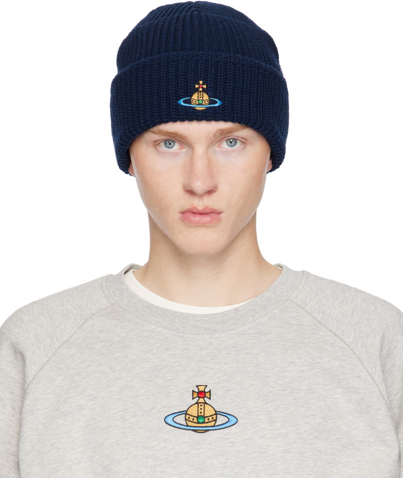 Mössa Vivienne Westwood Beanie With Logo Mörkblå | 8102000A-K004B-