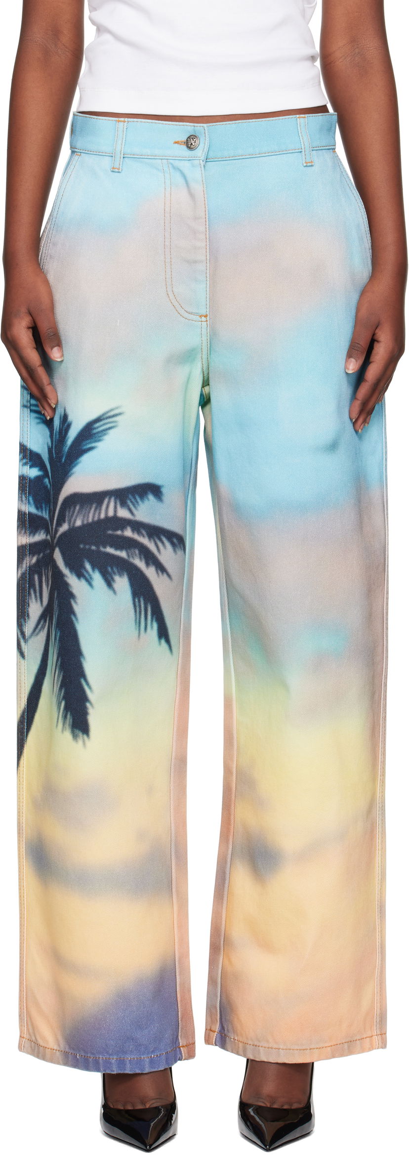 Jeans Palm Angels Palm Angels Sunrise Palm Baggy Jeans Flerfärgad | PWYB040S25DEN0018410