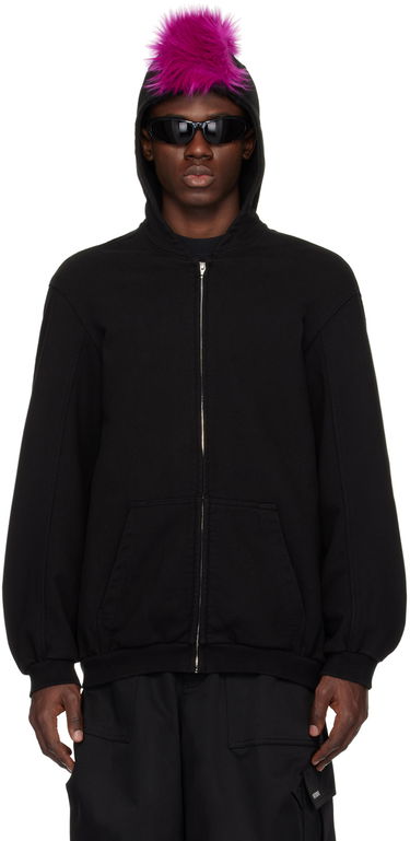 Sweatshirt We11done We11done Zip-Up Faux-Fur Hoodie Svart | WD-TJ1-24-884-U-BK, 0