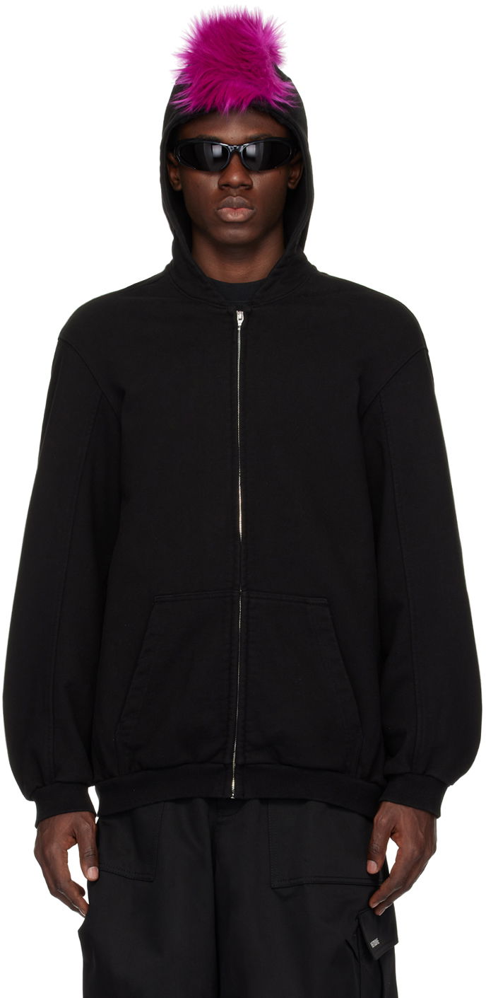 Sweatshirt We11done We11done Zip-Up Faux-Fur Hoodie Svart | WD-TJ1-24-884-U-BK