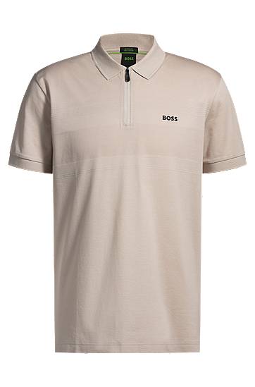 Polotröja BOSS BOSS Zip Neck Polo Shirt Beige | 50538177