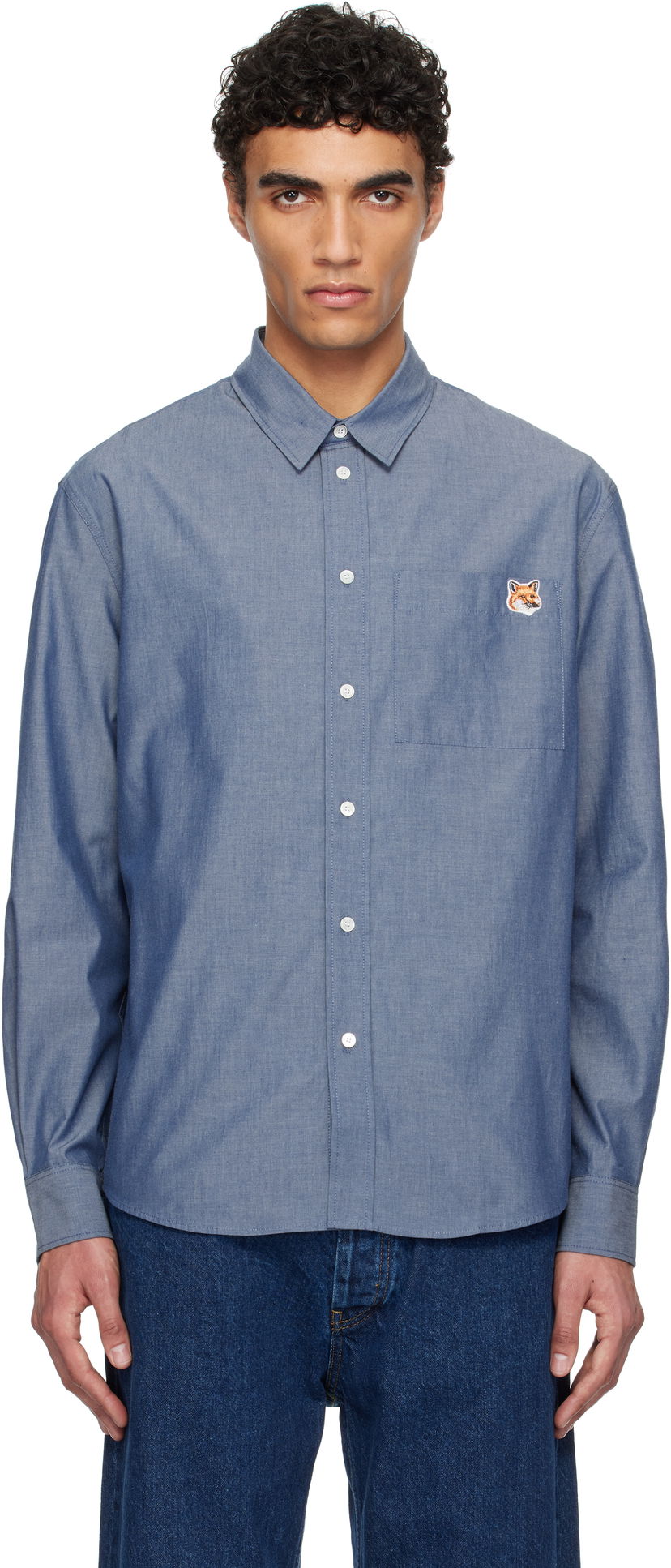 Skjorta MAISON KITSUNÉ Maison Kitsuné Fox Head Casual Shirt Blå | OM00432WC5043
